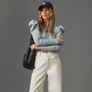 Porridge striped Blue Puff longe Sleeve Top